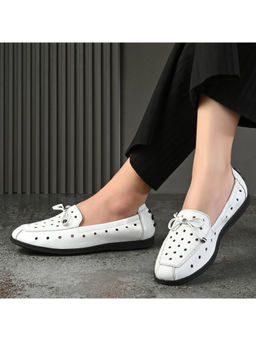 Valentino - Women Premium Leather Slip On White Flexible Loafer