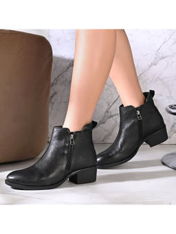 Valentino - Women Premium Leather Black Zipper Boots