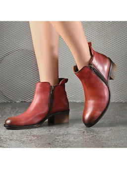 Valentino - Women Premium Leather Burgundy Zipper Boots
