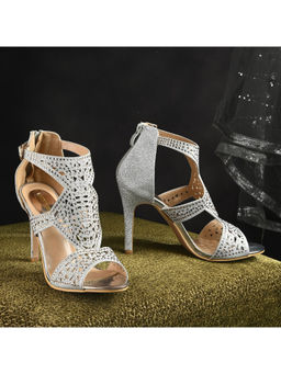 Valentino - Women Silver Partywear Embellished Stiletto Sandals