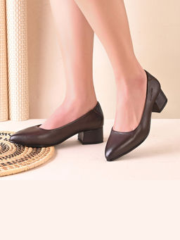 Valentino - Women Brown Premium Leather Block Heel Pumps