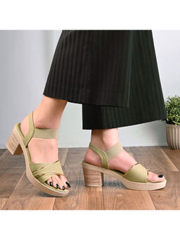 Valentino - Women Green Block Heel Sandals with Gold Detail