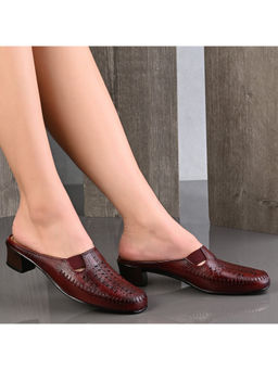 Valentino - Women Cherry Red Leather Cut-Out Heel Mules