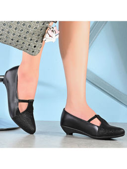 Valentino - Women Black Textured Kitten-Wedge Pumps