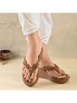 Valentino - Women Antique Beaded Wedge Platform Thong Sandal