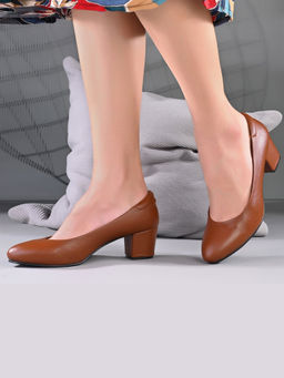 Valentino - Women Tan Block Heel Pumps