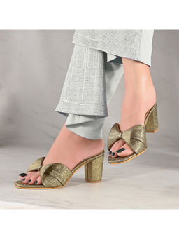 Valentino - Women Golden Party Glitter Block Heel