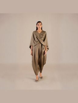 AMPM - Taupe Zayna Cape Top and Pant with Inner