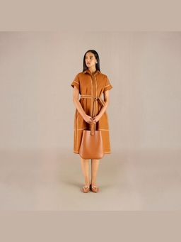 AMPM - Adya Tan Knee Length Dress with Belt
