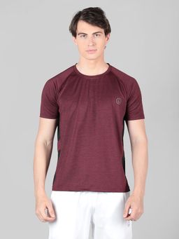 CHKOKKO - Mens Round Neck Wine Sports T Shirt