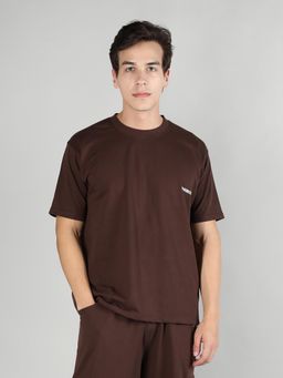 CHKOKKO - Men Loose Fit Brown Half Sleeve T Shirt