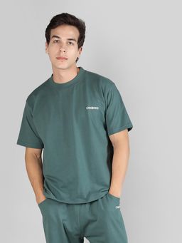 CHKOKKO - Men Loose Fit Green Half Sleeve T Shirt
