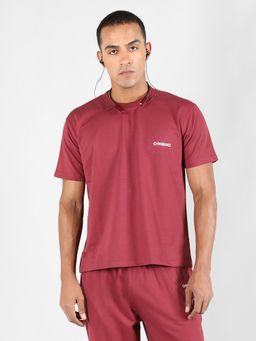 CHKOKKO - Men Loose Fit Red Half Sleeve T Shirt