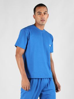 CHKOKKO - Men Loose Fit Blue Half Sleeve T Shirt