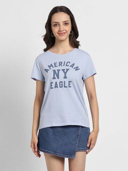 American Eagle - Women Light Blue Printed Round Neck T-Shirt