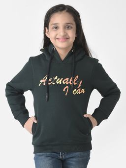CRIMSOUNE CLUB - Girls Deep Green Typographic Hoodie