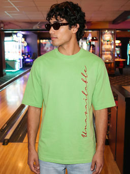 Bewakoof - Men Green Unavailable Typography Oversized T-shirt