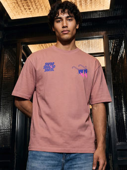 Bewakoof - Men Pink Sorta Printed Oversized T-shirt