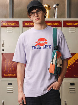 Bewakoof - Men Purple Thug Life Printed Oversized T-shirt