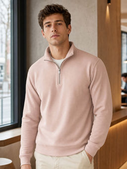 Nobero - Men Relaxed Fit Mock Neck Solid Sweatshirt - Pink