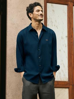 Andamen - Men Linen Lyocell Regular Fit Casual Shirt - Navy Blue