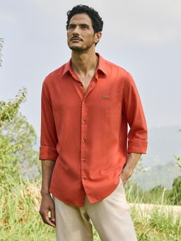 Andamen - Men Linen Lyocell Slim Fit Casual Shirt - Orange