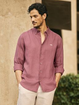 Andamen - Men Pure Linen Slim Fit Casual Shirt - Pink