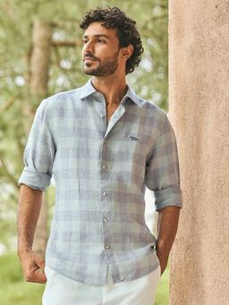 Andamen - Men Pure Linen Delave Slim Fit Casual Shirt - Grey