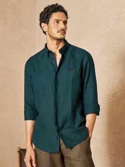 Andamen - Men Pure Linen Slim Fit Casual Shirt - Green