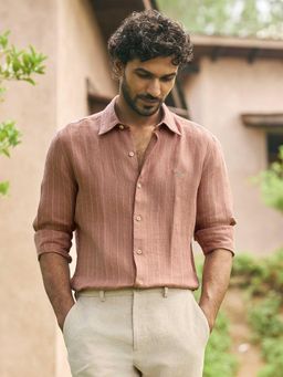 Andamen - Men Pure Linen Slim Fit Casual Shirt - Brown