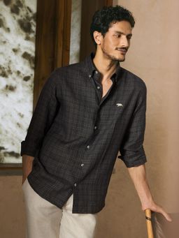 Andamen - Men Pure Linen Delave Regular Fit Casual Shirt - Grey