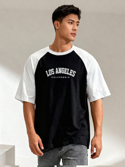 TOM MILTON - Men Black Raglan Sleeve Round Neck T-Shirt