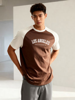 TOM MILTON - Men Brown Raglan Sleeve Round Neck T-Shirt