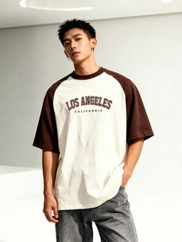 TOM MILTON - Men Off White Raglan Sleeve Round Neck T-Shirt