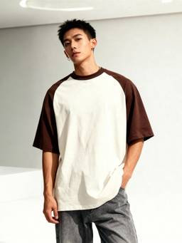 TOM MILTON - Men Off White Raglan Sleeve Round Neck T-Shirt