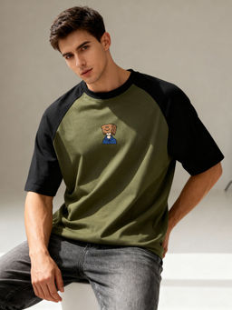 TOM MILTON - Men Olive Raglan Sleeve Round Neck T-Shirt