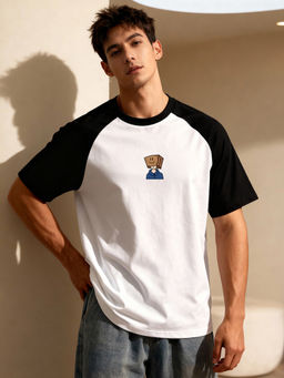 TOM MILTON - Men White Raglan Sleeve Round Neck T-Shirt