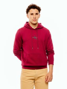 Calvin Klein - Men Solid Small Logo Relaxed Fit Cotton Hoodie - Red