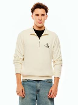 Calvin Klein - Men Small Logo Relaxed Fit Cotton Sweatshirt - Off White