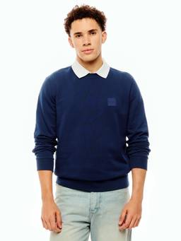Calvin Klein - Men Solid Relaxed Fit Cotton Sweatshirt - Blue