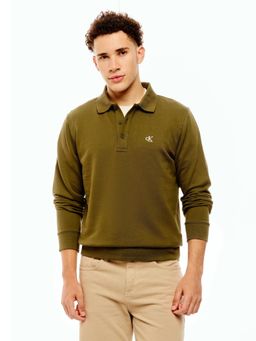 Calvin Klein - Men Solid Relaxed Fit Cotton Sweatshirt - Olive