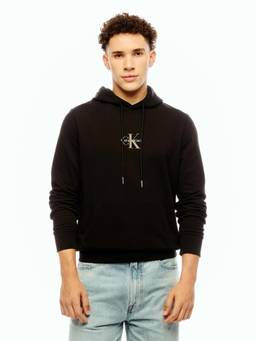 Calvin Klein - Men Small Logo Relaxed Fit Cotton Hoodie - Black