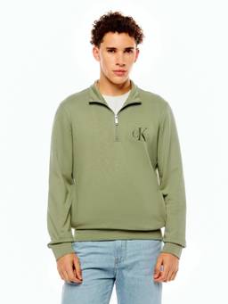 Calvin Klein - Men Small Logo Relaxed Fit Cotton Sweatshirt - Olive