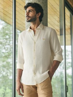 Andamen - Men Linen Tencel Slim Fit Casual Shirt - Beige