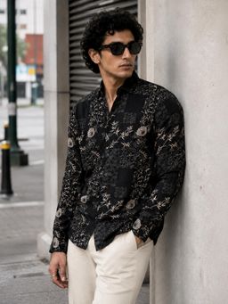 CAHOOT - Men Floral Cotton Regular Fit Casual Shirt - Black