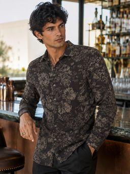 CAHOOT - Men Botanical Cotton Regular Fit Casual Shirt - Black