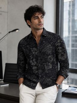 CAHOOT - Men Floral Cotton Regular Fit Casual Shirt - Navy Blue