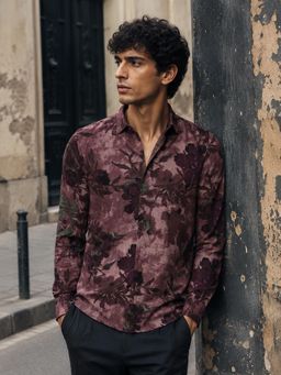 CAHOOT - Men Floral Cotton Regular Fit Casual Shirt - Burgundy