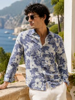 CAHOOT - Men Floral Cotton Regular Fit Casual Shirt - Blue