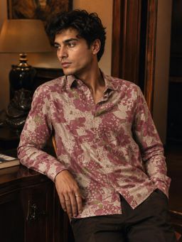 CAHOOT - Men Floral Cotton Regular Fit Casual Shirt - Beige